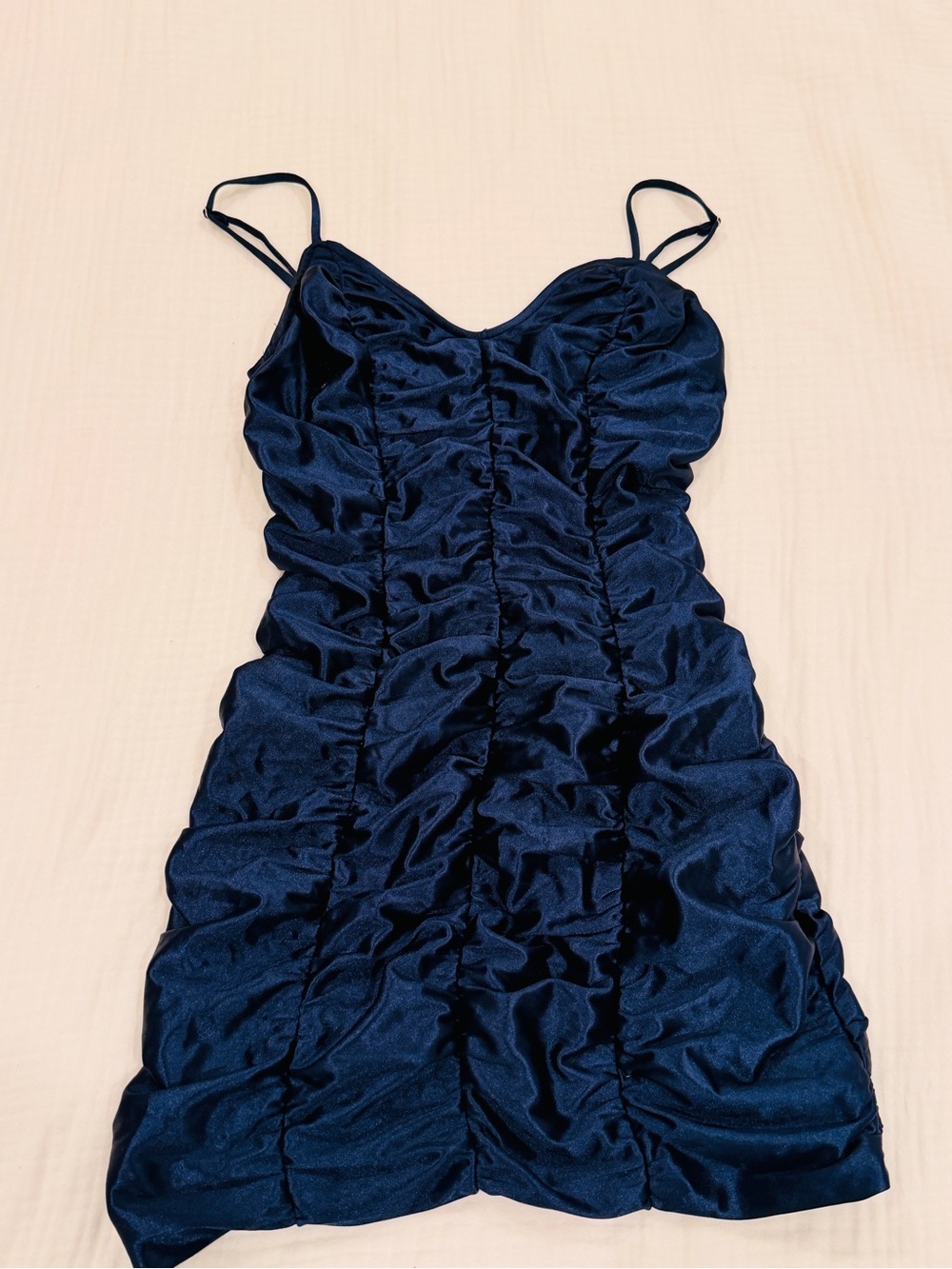 Urban Outfitters Midnight Navy Ruched Satin Mini Dress